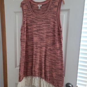 LOGO Lori Goldstein 1X Space Dye Sweater Tank Lace